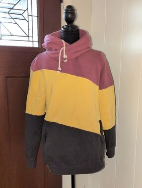 Ampersand Ave Colorblock Pullover Hoodie - Dusty Rose, Yellow & Faded Black XL